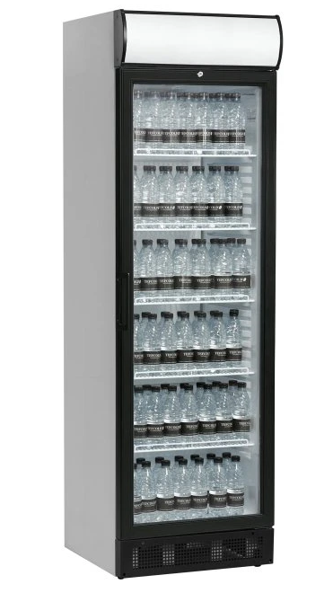 TEFCOLD SCU 1375 CP – Reklamní prosklená chladicí vitrína, bílá, s černým rámem dveří (347 l)